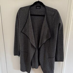 Zara Charcoal Draped Coatigan with Leather Trim